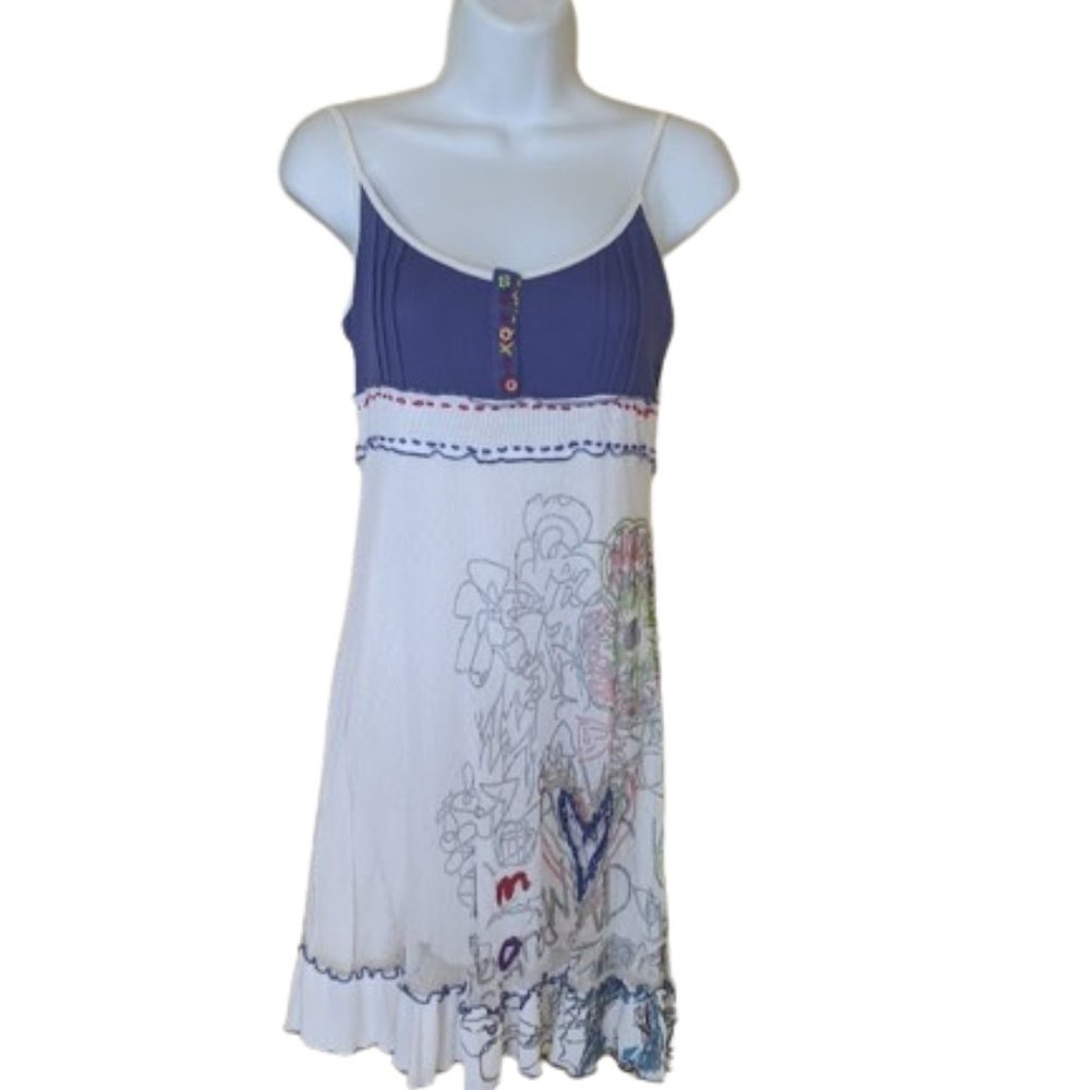 White and Blue Summer Dress Size Large  ---